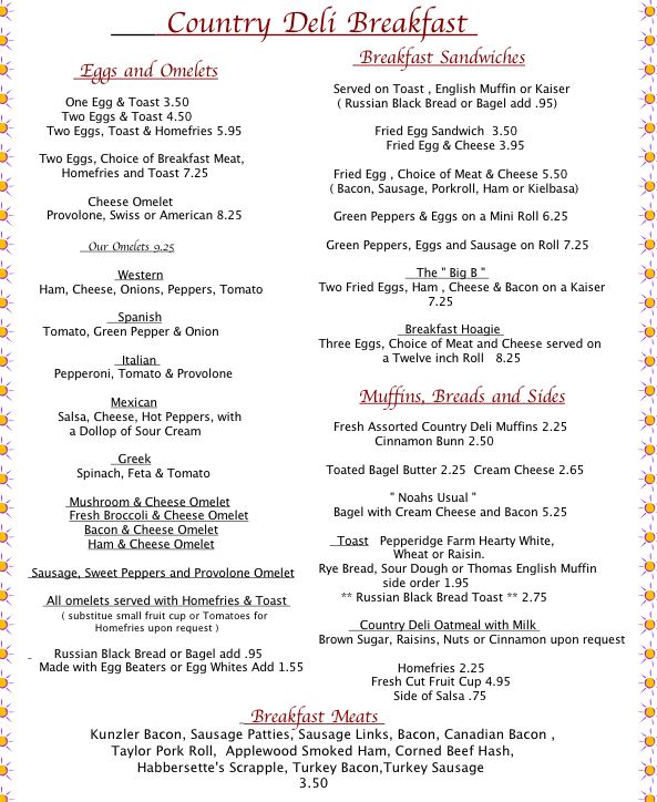 Menus - THE COUNTRY DELI