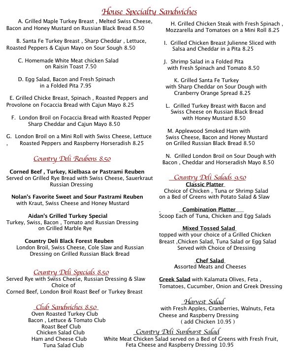 Menus - THE COUNTRY DELI